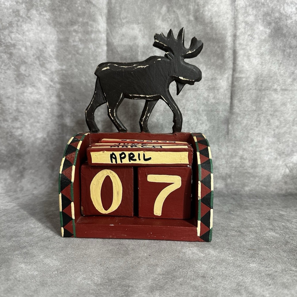 Moose Block Calendar Cottagecore Cottage Decor Rustic Wood Hand Painted
